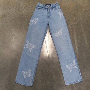 Hollister Ultra High Rise Dad Jeans Womens 24 x 31 Light Wash Butterflies